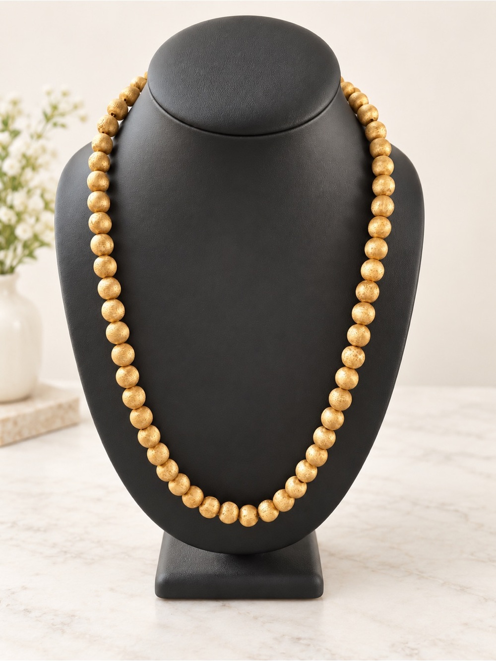 Vintage Monet Gold-Tone Textured Bead Necklace – Statement Jewelry